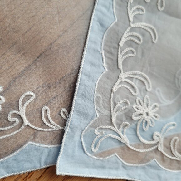 Organdy Applique Embroidery Lt Blue Sheer Embroidered Placemat set of 4 - Picture 2 of 5